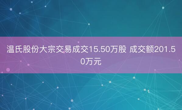 温氏股份大宗交易成交15.50万股 成交额201.50万元