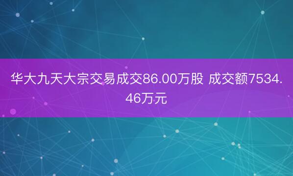 华大九天大宗交易成交86.00万股 成交额7534.46万元