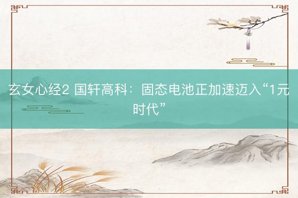 玄女心经2 国轩高科：固态电池正加速迈入“1元时代”