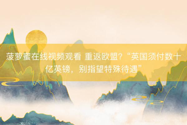 菠萝蜜在线视频观看 重返欧盟？“英国须付数十亿英镑，别指望特殊待遇”