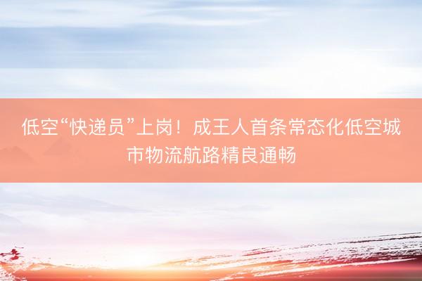 低空“快递员”上岗！成王人首条常态化低空城市物流航路精良通畅