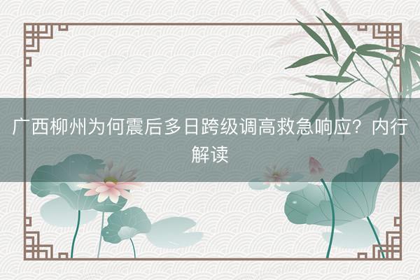 广西柳州为何震后多日跨级调高救急响应？内行解读