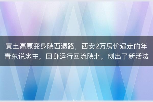 黄土高原变身陕西退路，西安2万房价逼走的年青东说念主，回身运行回流陕北，刨出了新活法