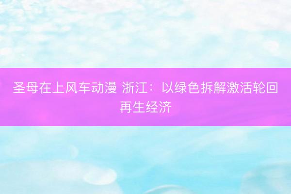 圣母在上风车动漫 浙江：以绿色拆解激活轮回再生经济